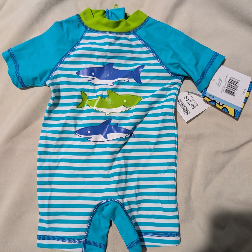 Kids Swimwear with Shark Design - Blue and Green